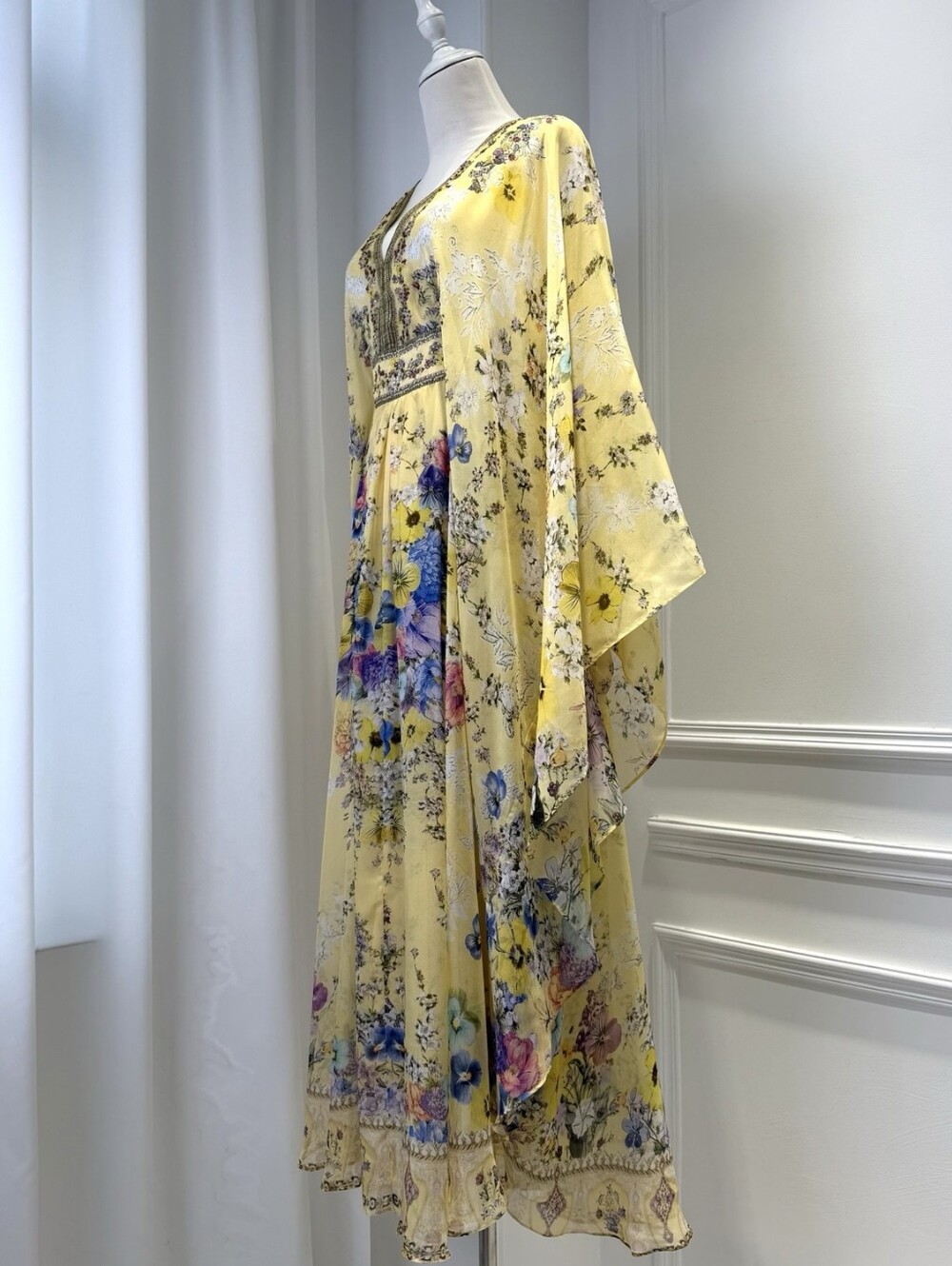 Camilla Long Kaftan Dress With Waist Detail In Darling Buds - Picture 9 of 16